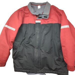 Vintage‎ Nike Jacket Mens 2XL XXL Black Red Fleece Lined 90s Y2K Center Swoosh